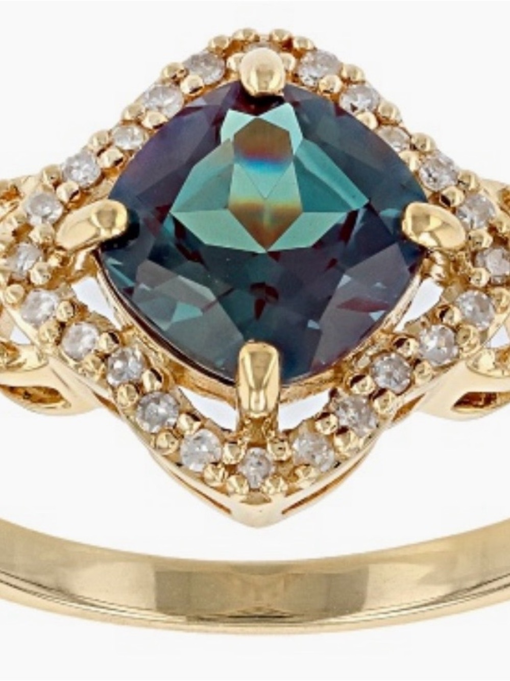10k Yellow Gold 1.75CT LAB CREATED ALEXANDRITE & 0.11CTW DIAMOND RING- SZ 10.5